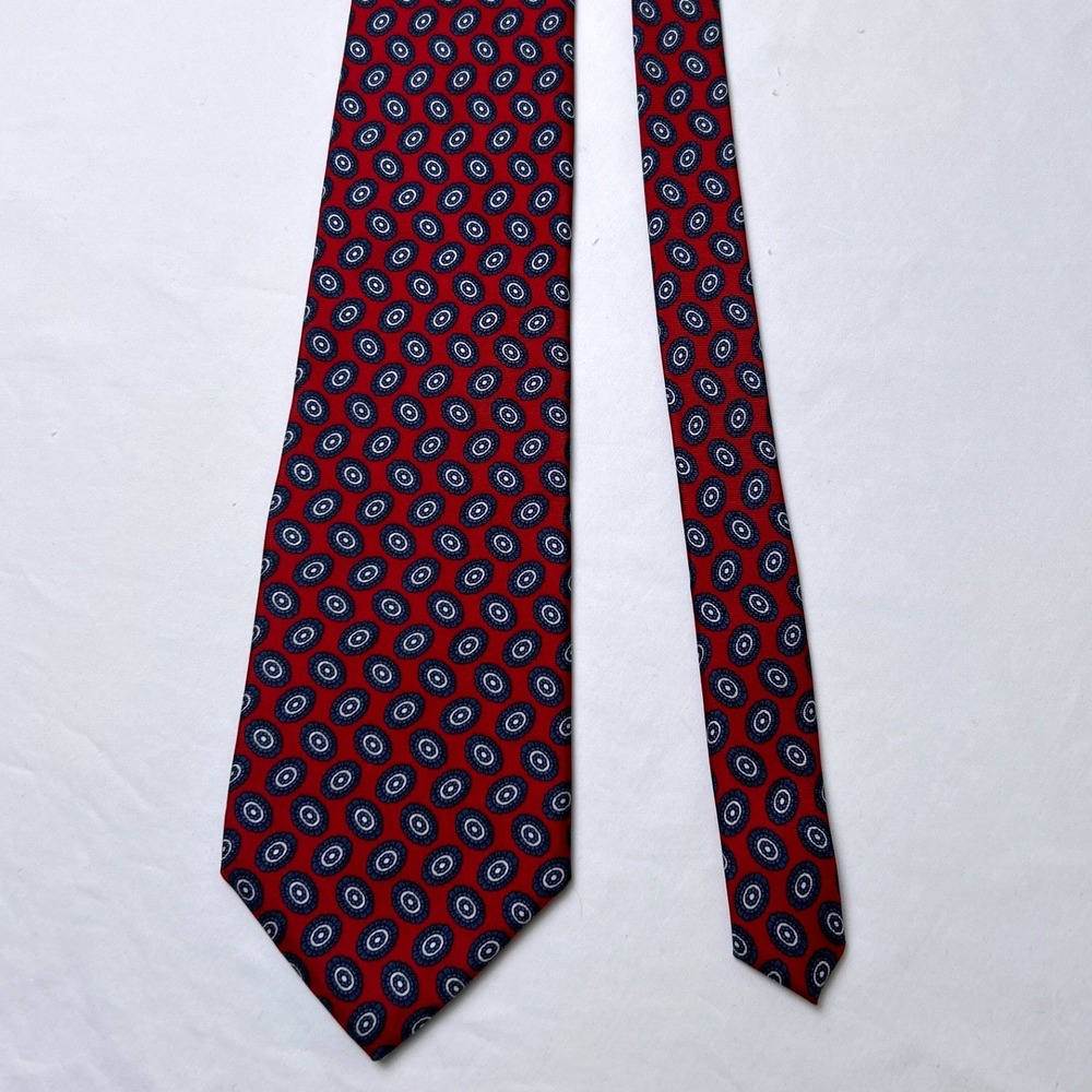 Bert Pulitzer Mens Vintage Medallion Geometric Silk Necktie OS Red Navy Blue